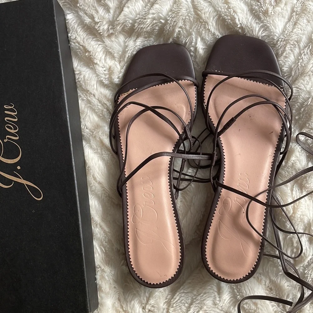 J. Crew Brown Strappy Lace-Up Low-Heel Sandals